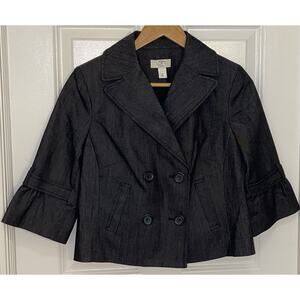 Ann Taylor Loft Petites Double Breasted 3/4 Sleeve Denim Jean Blazer Jacket (4P)